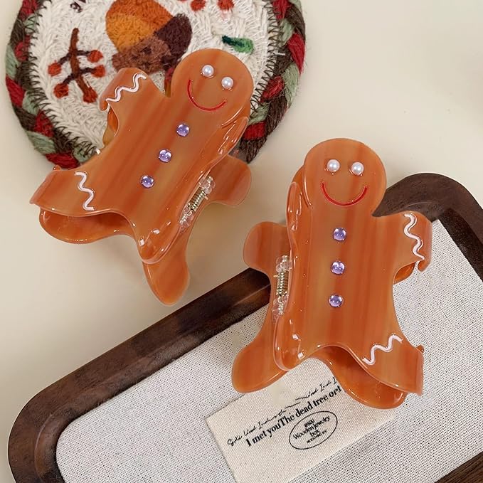 1pc Gingerbread Man Hair Clip, Xmas Acetic Acid Claw Clips, Large Hair Claw Clips for Thick/Thin Hair, Cute Brown Gingerbread Design Medium Hairpin, Sparkling Hair Accessories for Christmas Decor