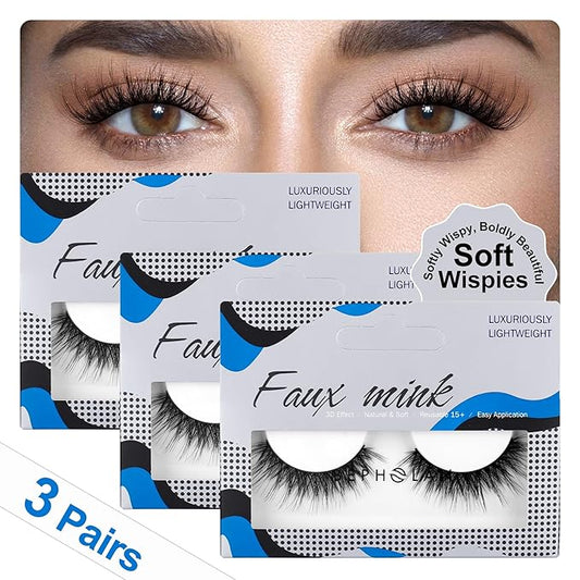 Lashes Natural Look False Eyelashes - Bepholan Fake Eyelashes 3D Super Fluffy False Lashes Clear Band Wispy Lashes 3-Pack Faux Mink Lashes(XMZ24)