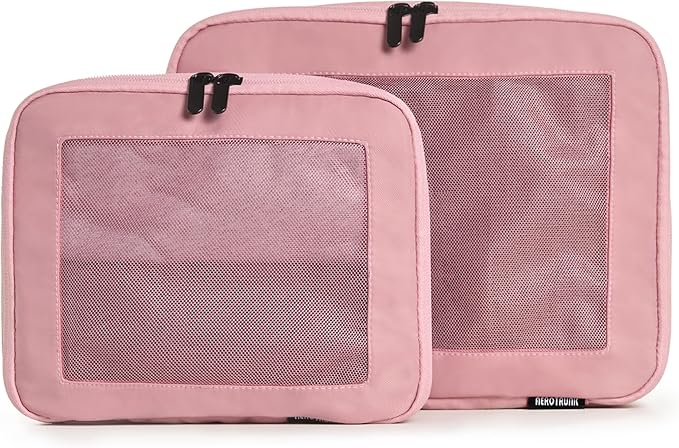 Aerotrunk Compression Packing Cubes for Travel - Luggage Organizer Bags - Double Zipper Packing Cubes for Suitcases (2-Pack, Rose)