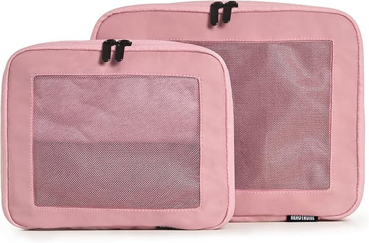 Aerotrunk Compression Packing Cubes for Travel - Luggage Organizer Bags - Double Zipper Packing Cubes for Suitcases (2-Pack, Rose)