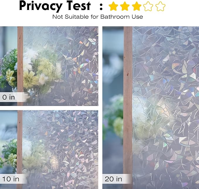 Volcanics Rainbow Window Privacy Film with Installation Tools, Decorative Stained Glass Window Film, Static Cling Heat Control Window Tinting Film Stickers, Grayish Silver, 23.6 x 78.7 inches