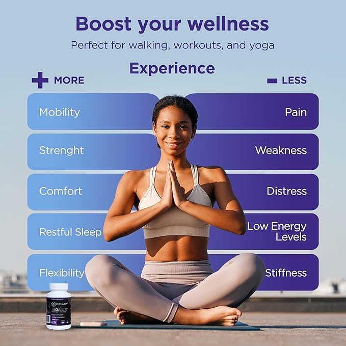 Mobility - Magnesium + Collagen Supplement with Hyaluronic Acid & Vitamin C | Supports Bones, Joints & Muscles | Gluten-Free & Non-GMO | 60 Capsules for Men & Women