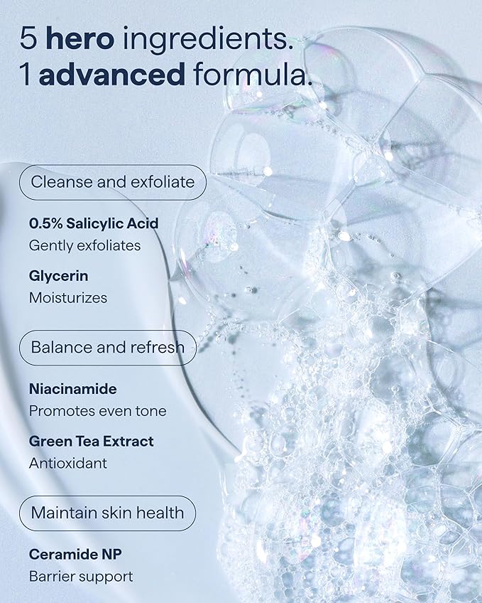 Remedy for Lightweight Cleansing - Gel to Foam Cleanser for Normal to Oily Skin - 0.5% Salicylic Acid, Ceramides, Glycerin, Green Tea - By Dermatologist Dr. Shah, 5 fl. Oz