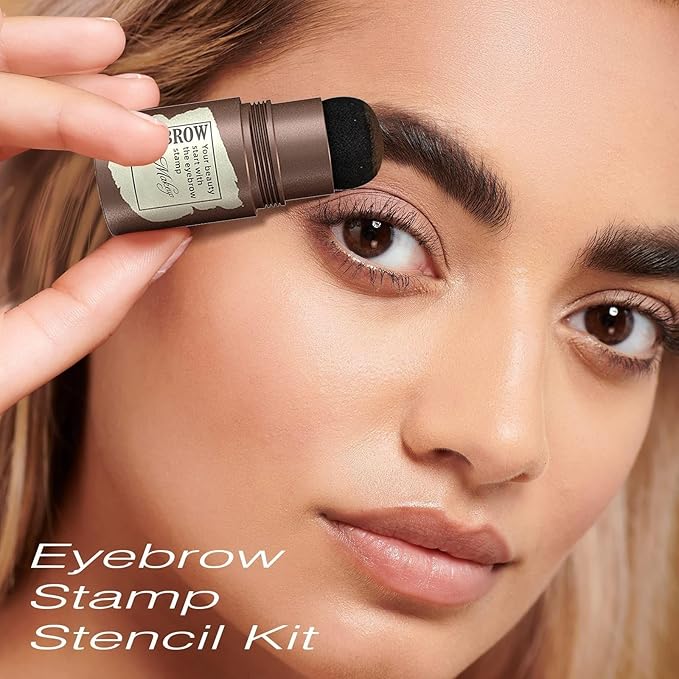 Eyebrow Stamp Stencil Kit - Eyebrow Powder with Brush Long-Lasting & Waterproof Brow Shaping Kit with 24 Reusable Thin & Thick Eyebrow Stencils for Natural Eyebrow Color (Dark Brown)