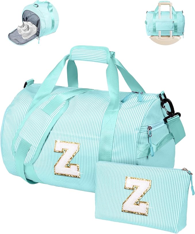 Christmas Gifts for Grandkids, Girls Travel Duffle Bag, Kids Initial Overnight Bags with Shoe Compartment, Personalized Weekend Bag with Cosmetic Pouch, Birthday Gift for Niece (Letter Z)