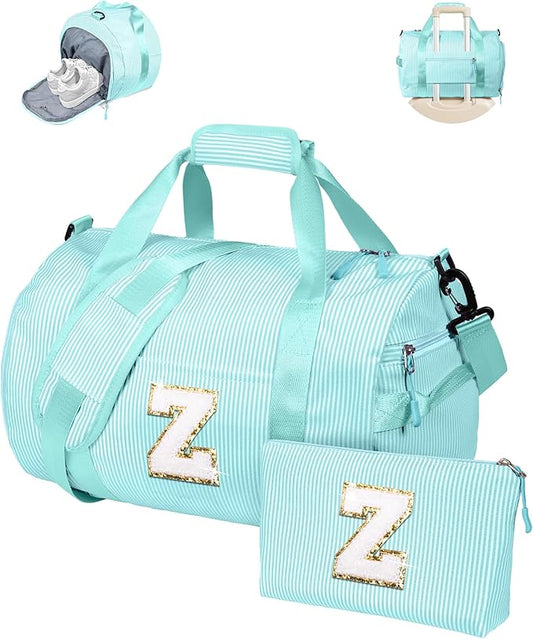 Christmas Gifts for Grandkids, Girls Travel Duffle Bag, Kids Initial Overnight Bags with Shoe Compartment, Personalized Weekend Bag with Cosmetic Pouch, Birthday Gift for Niece (Letter Z)