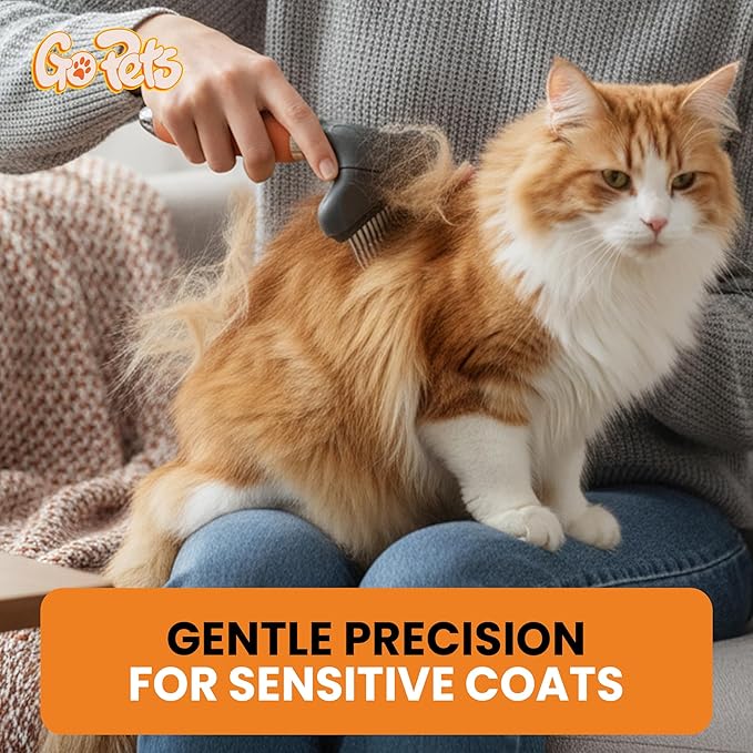 GoPets Double Row Dematting Rake Undercoat Deshedding Tool for Dogs and Cats, Dog Brush for Shedding and Grooming, Long Hair Pet Grooming Brush for Mat Removal, Detangling, and Shedding Control