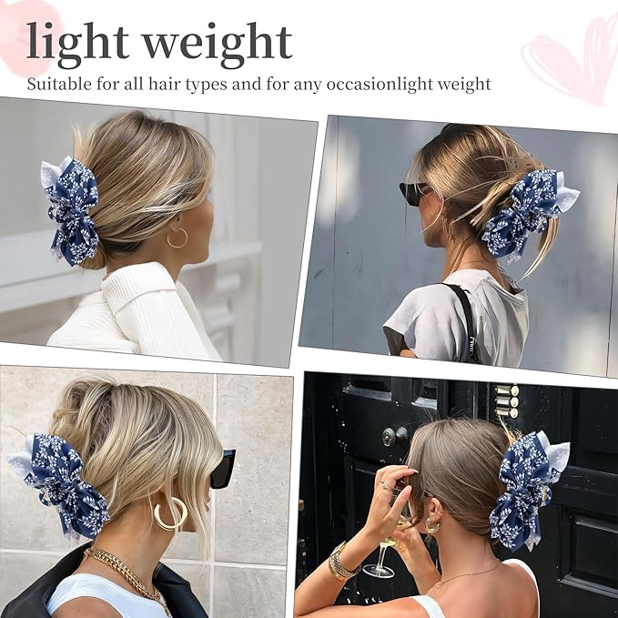 Bow Claw Clips Bow Hair Clips Blue White 1PCS Big Hair Bows for Women Butterfly Styling Large Hair Clips for Thick Hair for Girls Hair Accessories for Teens