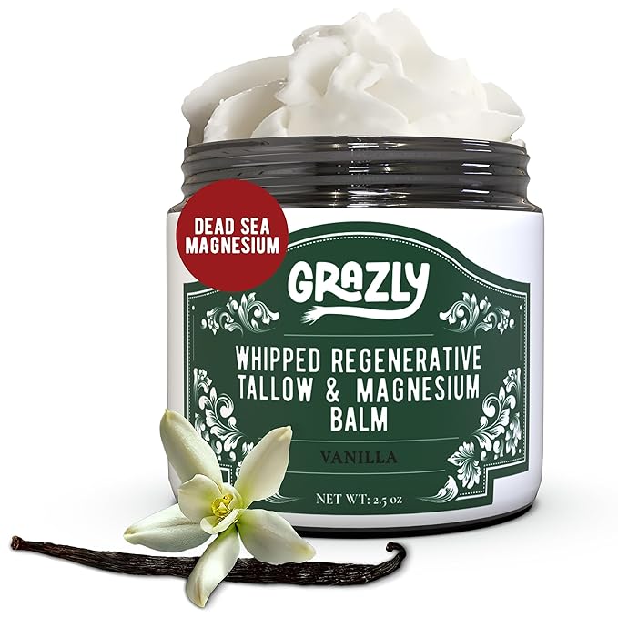 Whipped Beef Tallow for Skin w/Dead Sea Magnesium, Manuka Honey, Jojoba Oil & Vanilla - Grass Fed Beef Tallow Balm - Body & Face Moisturizer for Dry, Sensitive Skin - 2.5oz