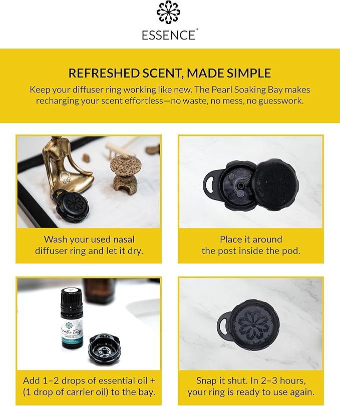 Essence Pearl Travel Case - Wearable Aromatherapy Kit with Nasal Diffuser Rings, Soaking Bay, and 5mL Essential Oil – Portable Wellness Gift Set for On?The?Go Self Care