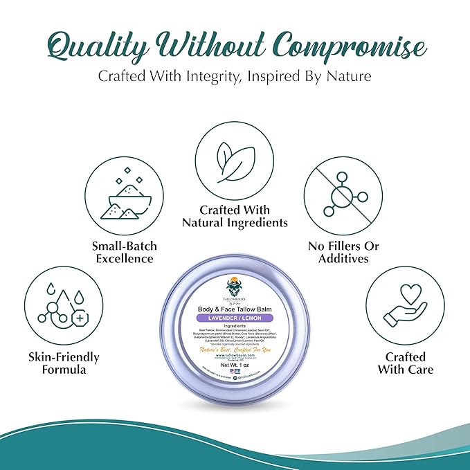 Dr. Dave's Primal Essence Grass Fed Beef Tallow Balm for Face and Body with Shea Butter, Organic Jojoba Oil, Honey, and Beeswax – Beef Tallow for Skin – Lavender and Lemon – 1 oz