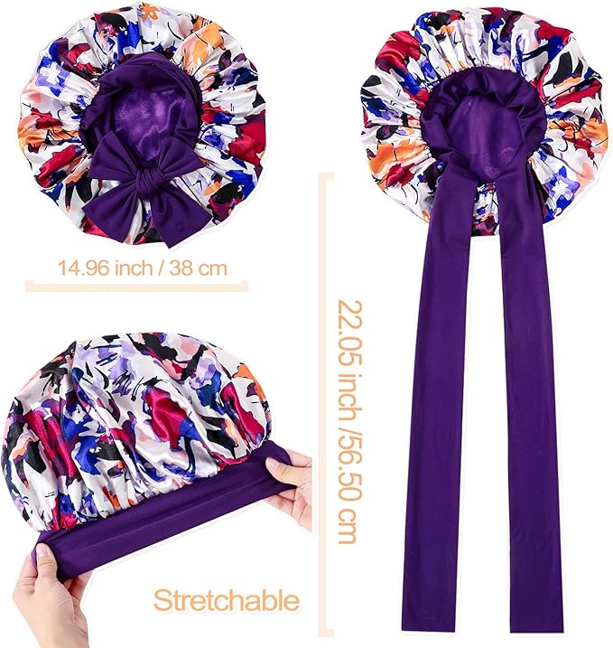 GDTOGRT Satin Silk Bonnet for Sleeping Women - Double Layer Sleep Hair Bonnets Caps for Curly Braid Hair with Tie Band