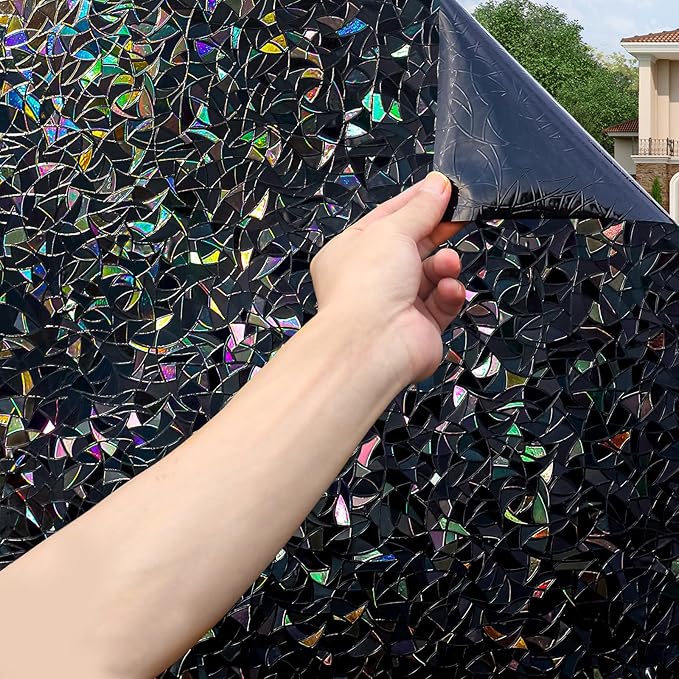 Volcanics Total-Blackout-Window-Privacy-Film, Rainbow Room Darkening Black Window Cover, Static Cling 100% Light Blocking 35.4 x 78.7 Inches