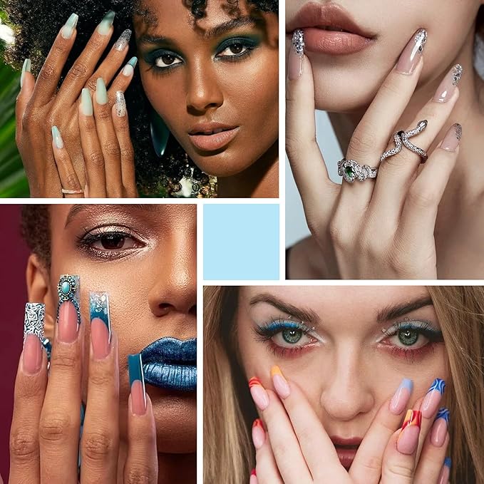 Acrylic Nail Brush Size 16, 100% Pure Kolinsky 3D Art Nail Brush with Gradient Blue Handle, Art Design Powder Nail Brush Pen for Nails Extension & Carving, Acrylic Application Tools