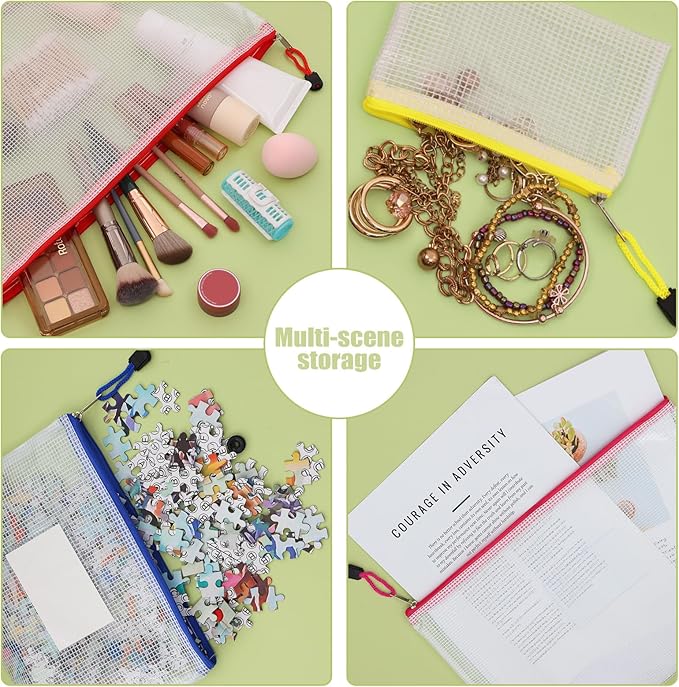 EOOUT 8pcs Mesh Zipper Pouch - 8 Sizes Waterproof Zipper Bags, 8 Colors Waterproof Plastic for Travel Storage, Office Appliances