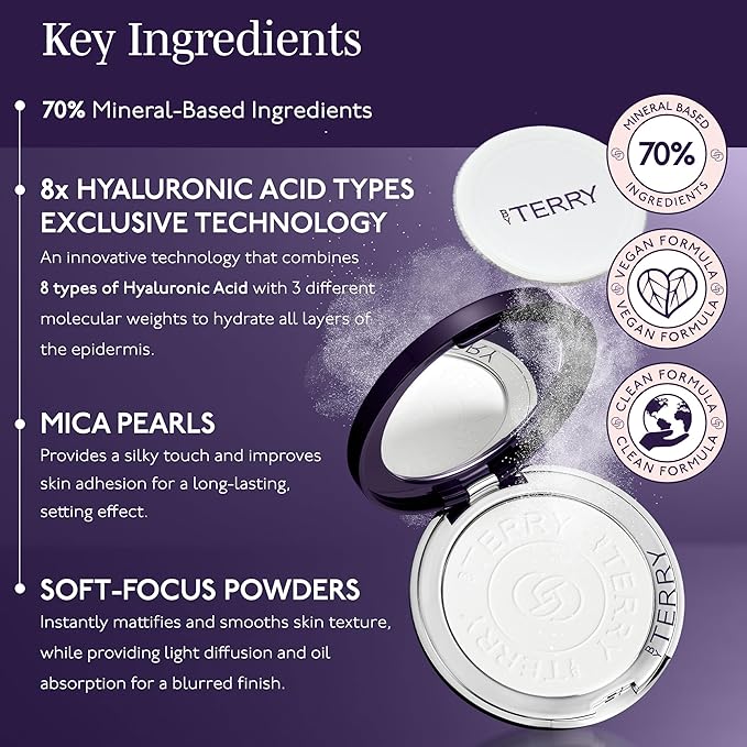By Terry Hyaluronic Pressed Hydra-Powder 8HA | Invisible, Matte Finish For Flawless & Smooth Skin | 10g