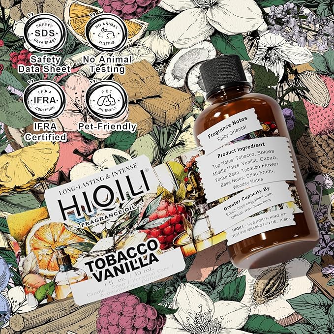 HIQILI Tobacco Vanilla Fragrance Oil for Diffuser, Inspired by T.Ford Tobacco Vanille, DIY Soap, Candle, Perfume Making, Long Lasting Rich & Spicy Scents - 1 Fl Oz