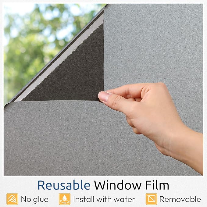 rabbitgoo Privacy Window Film, Static Cling Privacy Film for Glass Windows, Removable Grey Frosted Sun Light Blocking Coverings House Tint for Home Bathroom Garage, Taupe, 17.5 x 78.7 Inches