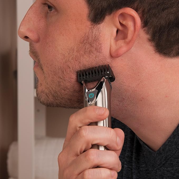 Wahl USA Stainless Steel Lithium Ion 2.0+ Beard Trimmer for Men - Electric Shaver & Nose Ear Trimmer - Rechargeable All in One Men's Grooming Kit - Model 9864SS