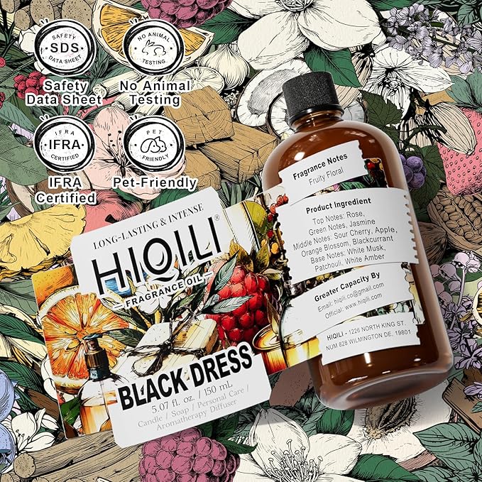 HIQILI Black Dress Fragrance Oil for Home Diffuser, Making Bath Bombs, DIY Air Refresher Spray, Sweet Scented Oil for Perfume - 5.07 Fl Oz