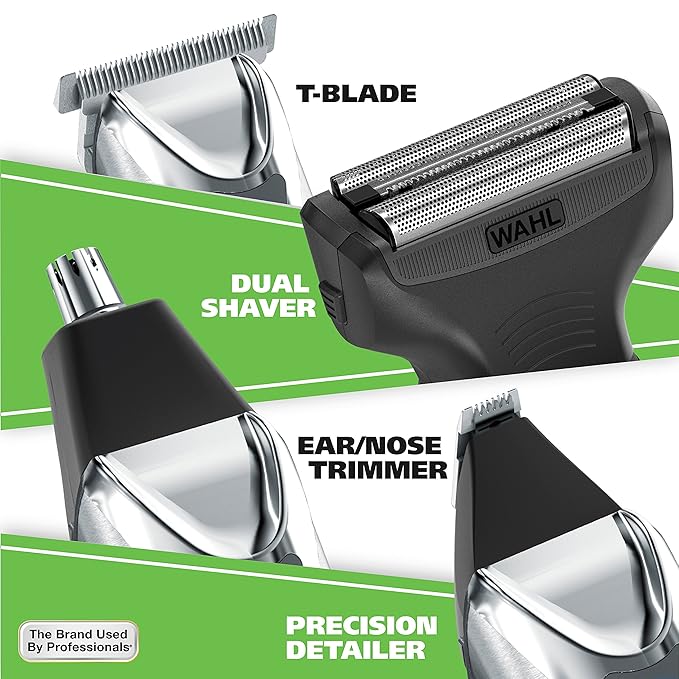 Wahl USA Stainless Steel Lithium Ion 2.0+ Beard Trimmer for Men - Electric Shaver & Nose Ear Trimmer - Rechargeable All in One Men's Grooming Kit - Model 9864SS