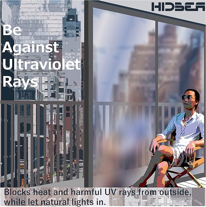 HIDBEA One Way Window Film, Daytime Privacy Sun Blocking Reflective Window Film No Glue Static Cling Heat Control Window Tinting Film for Home and Office, Black Silver, 35.4 x 393.7 Inch