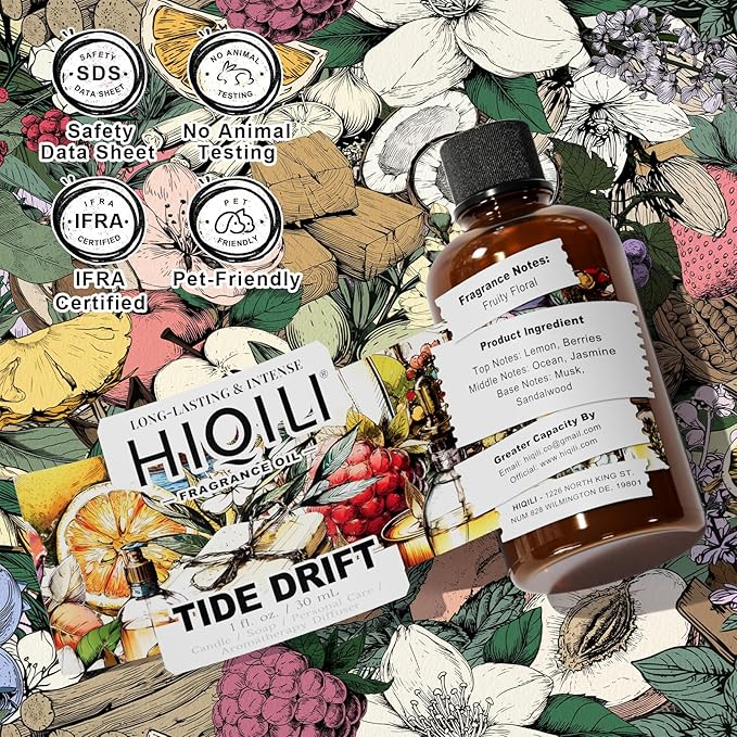 HIQILI Tide Drift Fragrance Oil, Ocean & Jasmine Scents, Making Candle, Room Spray, Essential Oil Diffuser, DIY Body Butter & Hair Perfume - 1 Fl Oz