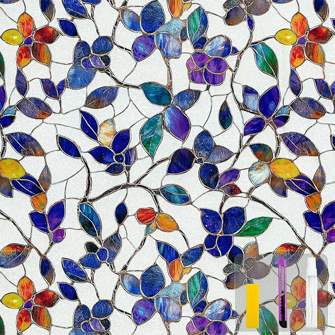 Window Privacy Film Stained Glass Window Film Frosted Window Film Window clings Non-Adhesive Reusable Decorative for Home Removable (Purple Frosted,35.4 X 157.4 in