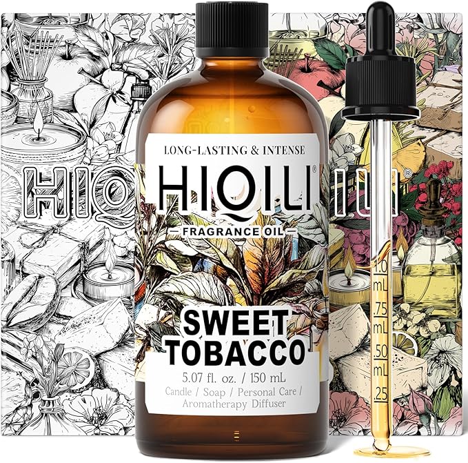 HIQILI Sweet Tobacco Fragrance Oil for Home Essential Oil Diffuser, Candle, Soap, Perfume & Body Scrubs Making, Rich Scent - 5.07 Fl Oz