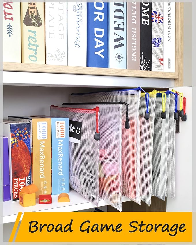 SUNEE Plastic Mesh Zipper Pouch 6.8x9.2 in (9 Colors, 18 Packs),Extra Large Water-Resistant Zip Bag for School Office Supplies, Puzzles & Games Organizing Storage