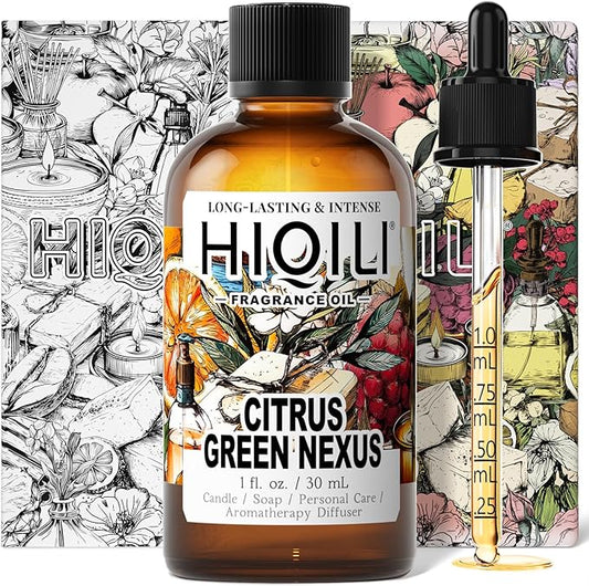 HIQILI Citrus Green Nexus Fragrance Oil for Scent Diffuser, Inspired by C&K One, Perfume & Soap Making Supplies, Great for Larger Room, New Car - 1 Fl Oz