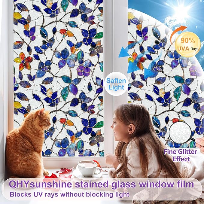 Window Privacy Film Stained Glass Window Film Frosted Window Film Window clings Non-Adhesive Reusable Decorative for Home Removable (Purple Frosted, 17.5 X 78.7 in)