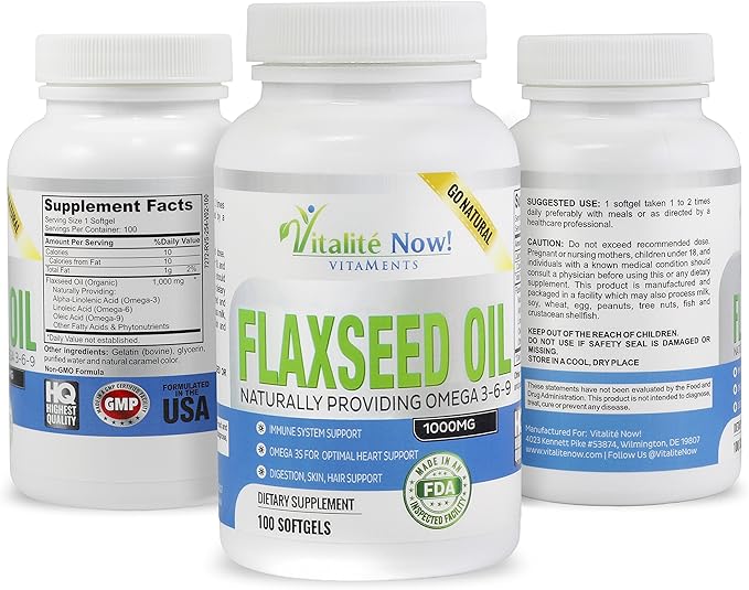 Upsize Best Organic Flaxseed Oil Softgels - 1000mg Premium, Virgin Cold Pressed from Flax Seeds - Hair Skin & Nails Support - Omega 3-6-9 Supplement - 240 Count - More Than 8 Month Supply!