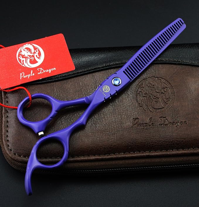 Purple Dragon Professional Japan 440C Hair Salon Cutting Shear and Barber Thinning Scissor Hairdressing Shear Set with Bag