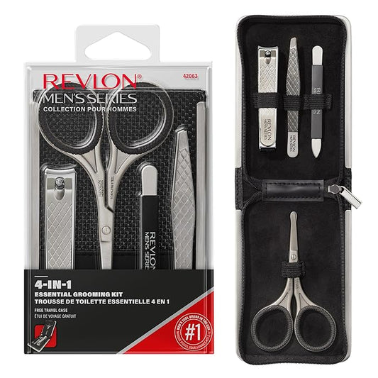 Revlon Men's Grooming Kit, 5-Piece Travel Essentials Set, Includes Clippers, Scissors, File, Tweezers and Carrying Case, Stocking Stuffer for Him, 1 count