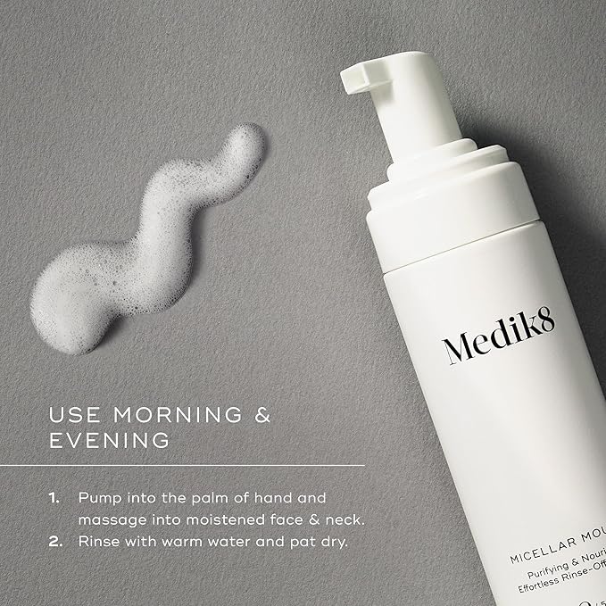 Medik8 Clarifying Foam - Lightweight Exfoliating AHA and BHA Face Cleanser - Salicylic Acid and Nicacinamide - Gentle Foaming Facial Cleanser - 5 oz