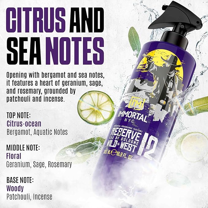 Immortal NYC Reserve 12 Wild West, After Shave Spray Body/Face Men's Cologne,17oz, Exclusive Barbers, Softens Skin, Refreshes, Disinfects and Relieves Face and Skin, Moisturizing Formula After Shaving