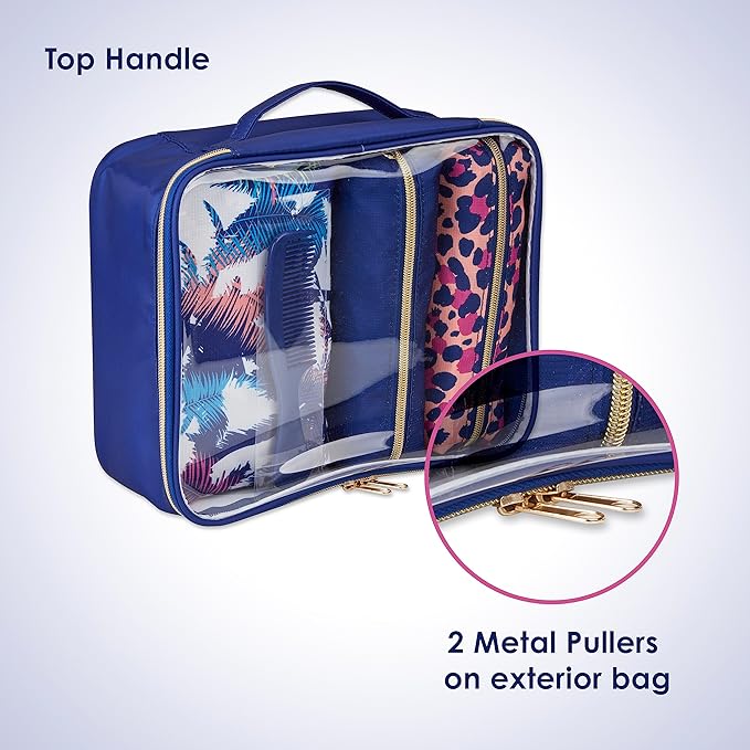 Conair Women's 5 Piece Toiletry and Cosmetic Bag, Blue Palm, 1 Count (Pack of 2)