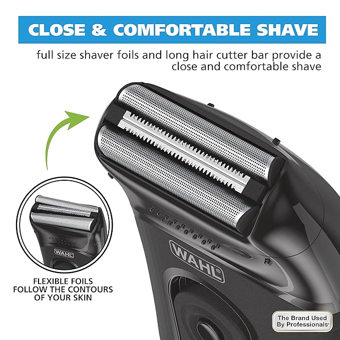 Wahl Compact Rechargeable Lithium Ion Shaver Kit with Hygienic Rinseable Foils & Cutter Bar with Dual Flexible Foils That Move with The Contours of Your Face - 7065