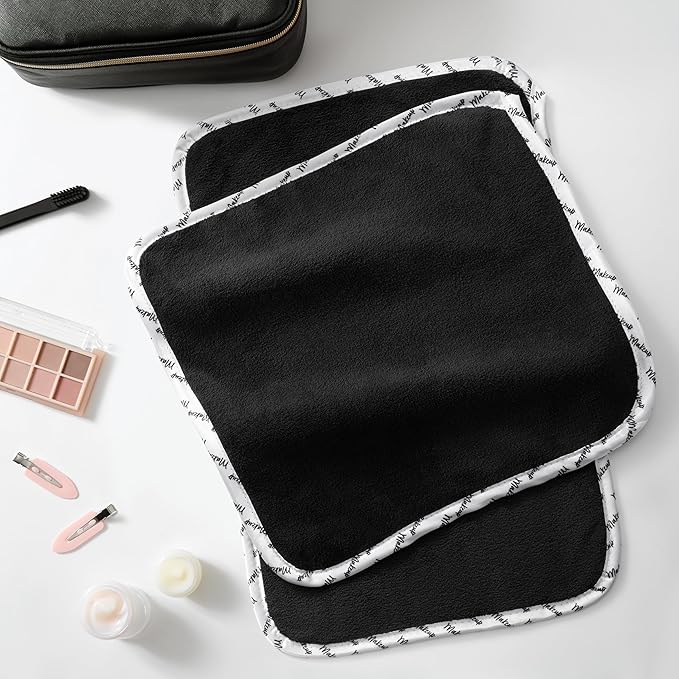 Arkwright Makeup Towels - Pack of 6 - Ultra Soft & Gentle Microfiber Coral Fleece Washcloth Face Make Up Remover, Reusuable Eraser Cloth Essentials for Hosts & Artists, 13 x 13 in, Black/White