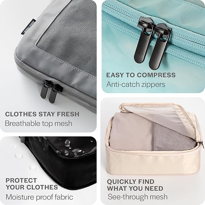 Aerotrunk Compression Packing Cubes for Travel - Luggage Organizer Bags - Double Zipper Packing Cubes for Suitcases (2-Pack, Rose)