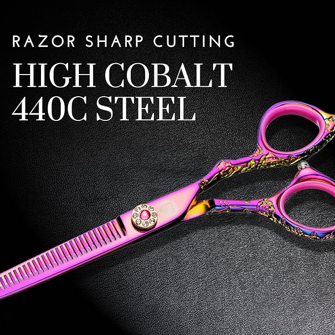 Saki Shears Kohana Thinning Shears for Professionals - Pink - Japanese Steel 440C - Pink Texturizing Scissors for Hairdressers