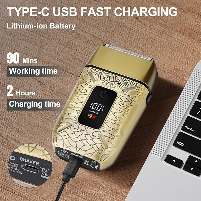 Electric Shavers for Men,Waterproof Powerful Motor Electric Razor,Head Shavers for Bald Men,Triple Foil Beard Trimmer,Barber Supplies LED Displays & USB Charging Shaver, Gifts