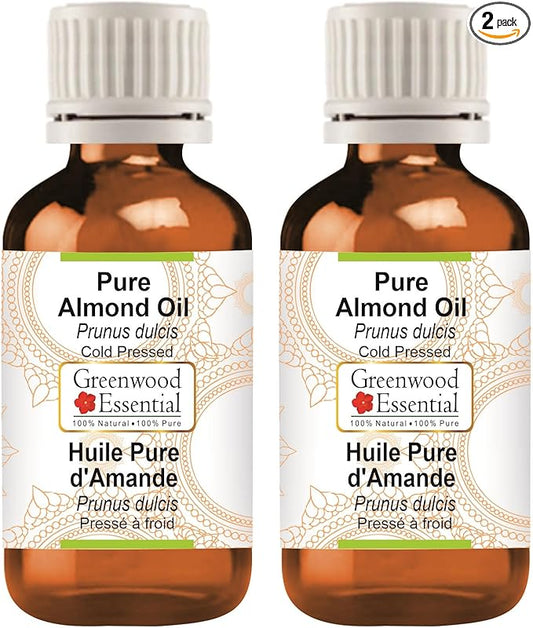 Greenwood Essential Pure Almond Oil (Prunus dulcis) Cold Pressed (Pack of Two) 100ml X 2 (6.76 oz)