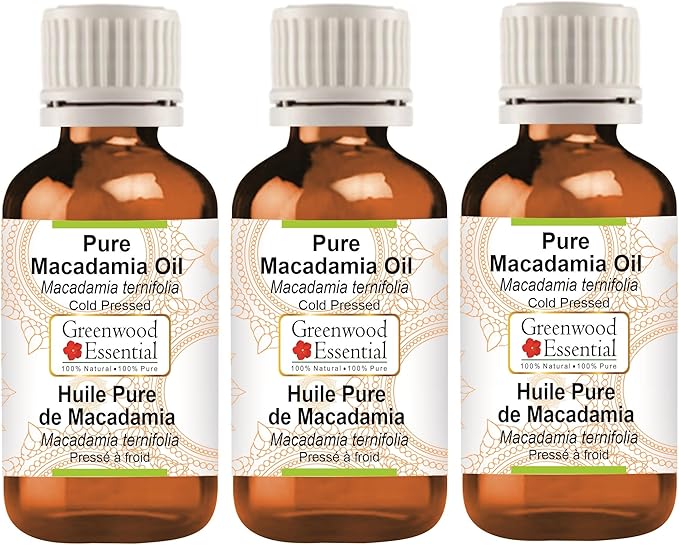 Greenwood Essential Pure Macadamia Oil (Macadamia ternifolia) Cold Pressed (Pack of Three) 100ml X 3 (10 oz)